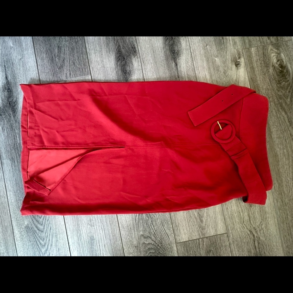 Express Red Midi Skirt with Belt
